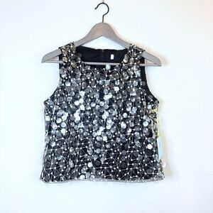 Cece Clear Sequins Black Mesh Sleeveless Women’s Top Sz Small NWT